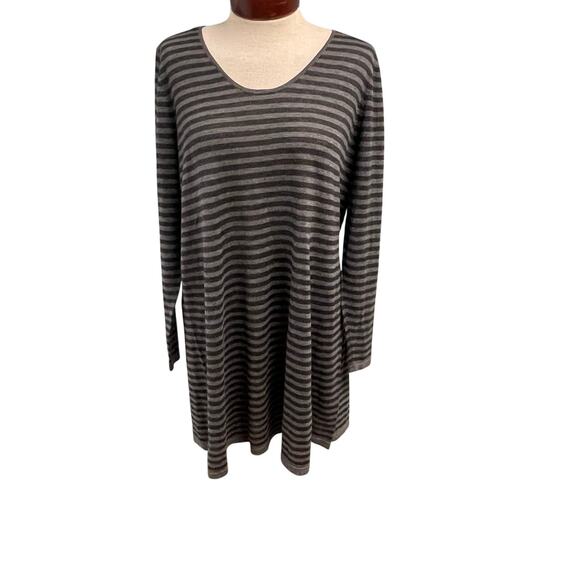 Eileen Fisher Gray Stripe Long Sleeve Tunic Dress Size Large Merino Wool Alpaca - Picture 1 of 4